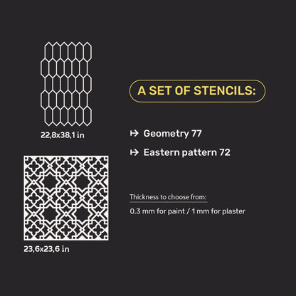 Set of stencils DFA for walls (Geometry 77 + Eastern 72) for plaster and paint 0.3-1 mm (N00082)
