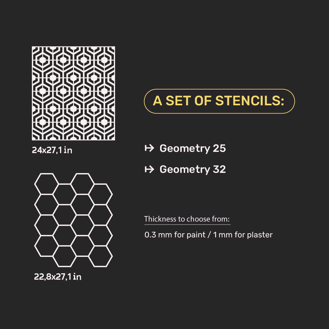 Stencils DFA set for wall decoration (Geometry 25 + Geometry 32) for plaster and paint 0.3-1 mm (N00062)