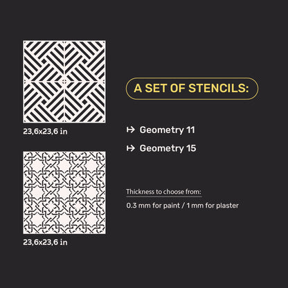 DFA stencils for decoration (Geometry 11 + Geometry 15) for plaster and paint 0.3-1 mm (N00132)