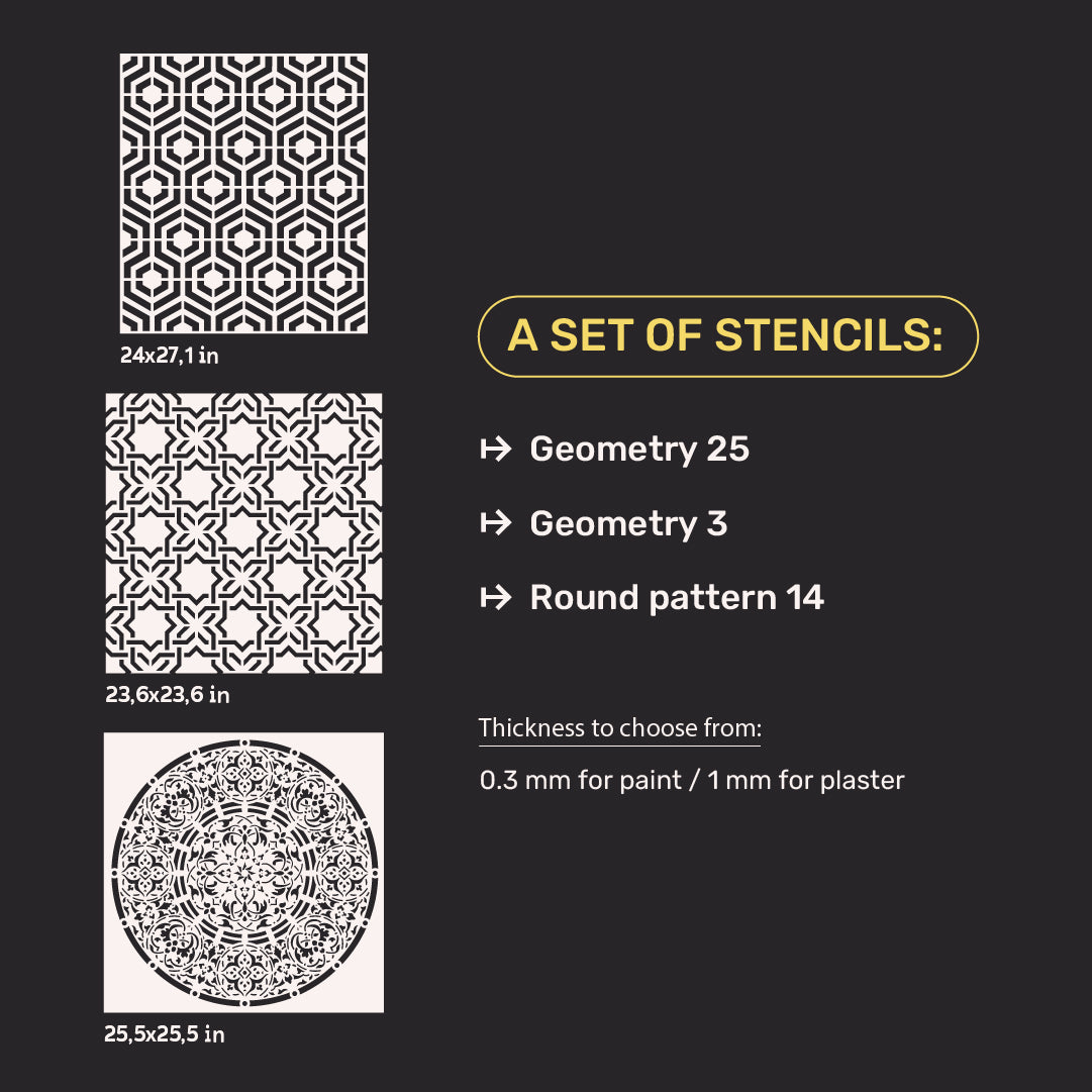 Set for wall decoration DFA (Geometry 25 + Geometry 3 + Round 14) for plaster and paint 0.3-1 mm (N00049)