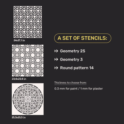 Set for wall decoration DFA (Geometry 25 + Geometry 3 + Round 14) for plaster and paint 0.3-1 mm (N00049)
