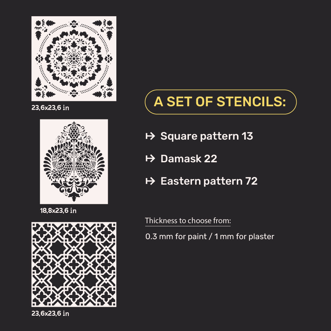 DFA wall decoration set (Square 13 + Damask 22 + Oriental 72) for plaster and paint 0.3-1 mm (N00072)