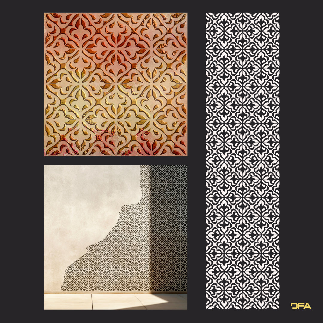 Reusable stencil DFA for decorative plaster and paint Oriental pattern 0.3-1mm (V00061)