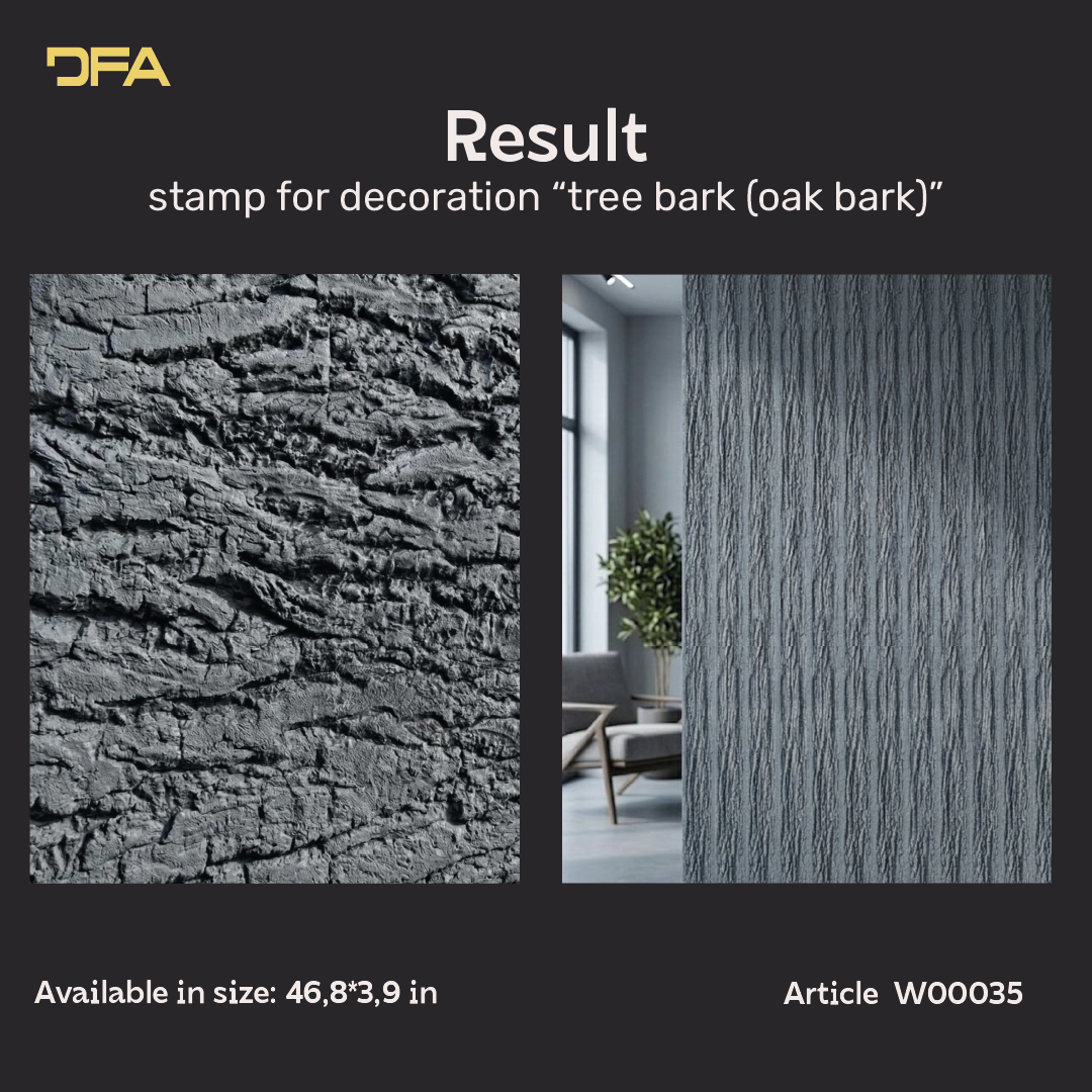 Silicone impression for decorating tree bark, oak bark W00035