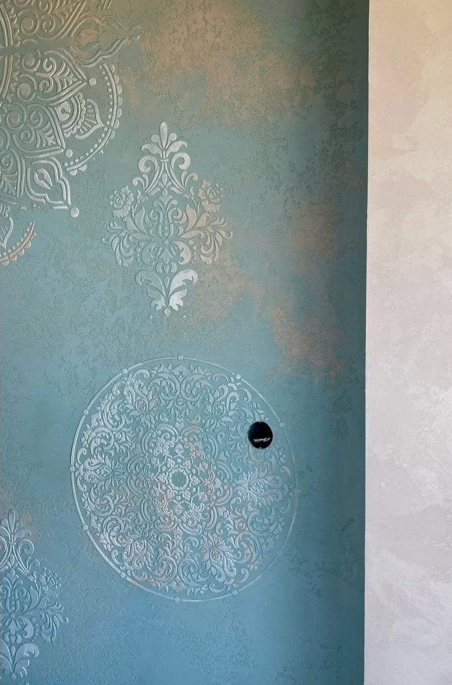 Wall decoration set for plaster and paint 6 Stencils DFA (Square pattern 6 + Round pattern 56 + Damask 11) 0.3-1 mm (N00006)