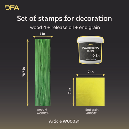 Set of dies for decoration Wood 4 + end + separating oil W00031