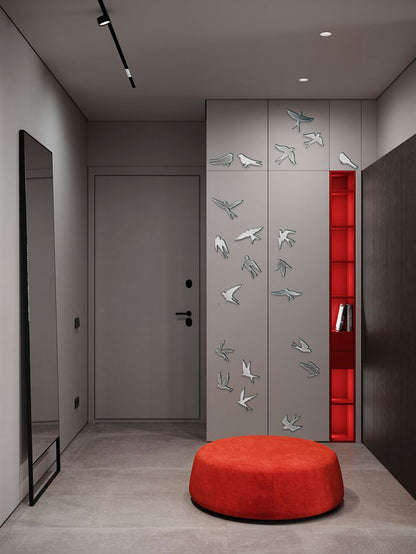 Create your own design: Mirror Birds for unique compositions, 11 pcs/21 pcs/31 pcs, 21 pcs, Silver