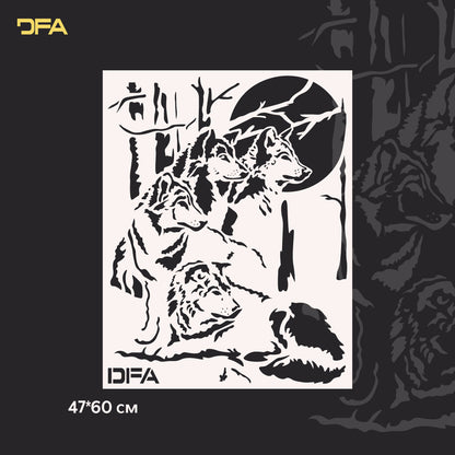Stencil Wolves DFA animals for walls for plaster and paint 0.3-1mm (J00042)