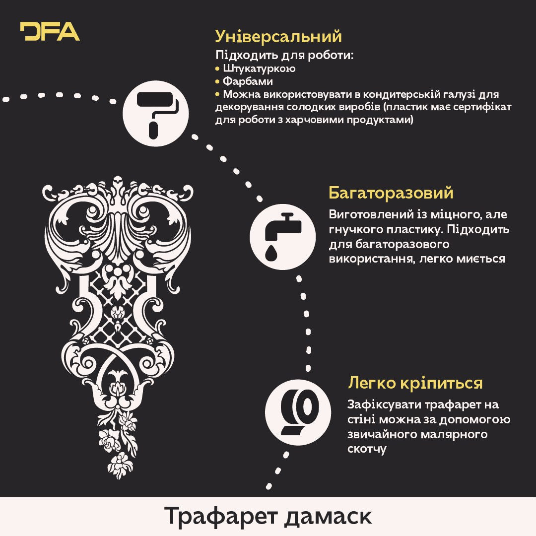 Elegant wall pattern with stencil DFA Damask 0.3-1 mm (D00025)