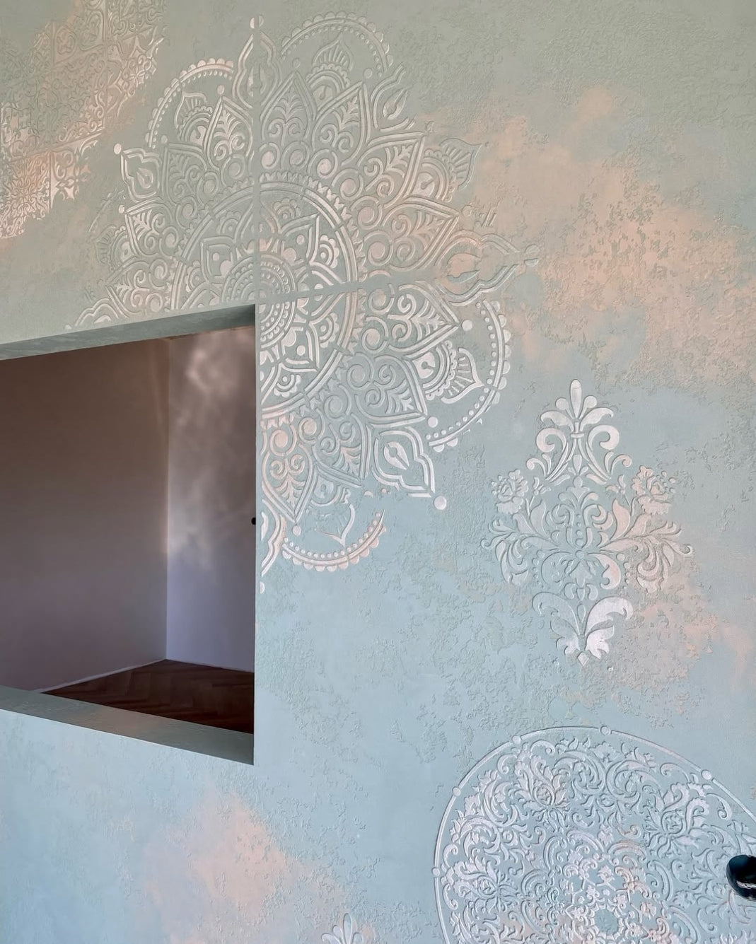 Wall decoration set for plaster and paint 6 Stencils DFA (Square pattern 6 + Round pattern 56 + Damask 11) 0.3-1 mm (N00006)
