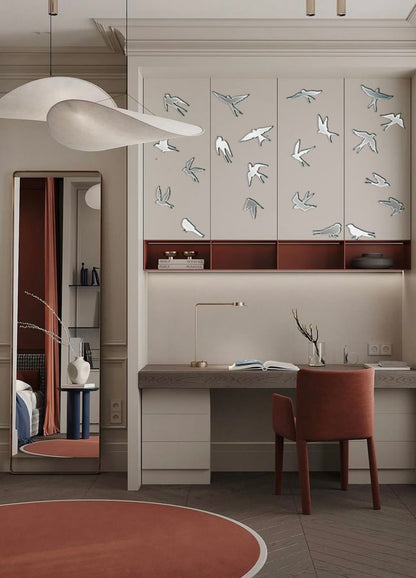 Create your own design: Mirror Birds for unique compositions, 11 pcs/21 pcs/31 pcs, 21 pcs, Silver