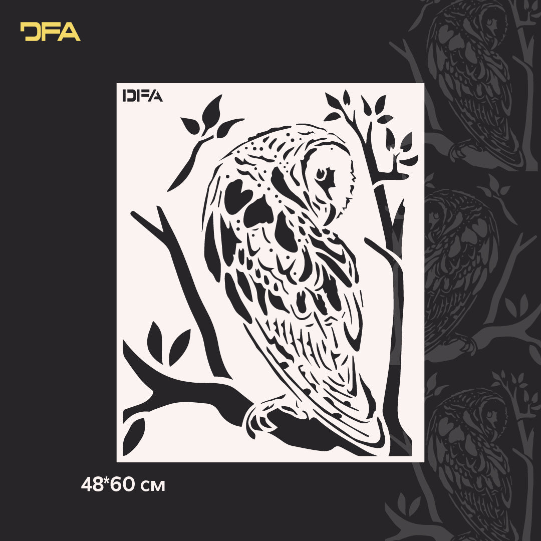 Stencil Owl DFA animals for walls for plaster and paint 0.3-1mm (J00046)