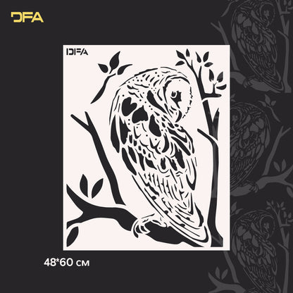 Stencil Owl DFA animals for walls for plaster and paint 0.3-1mm (J00046)