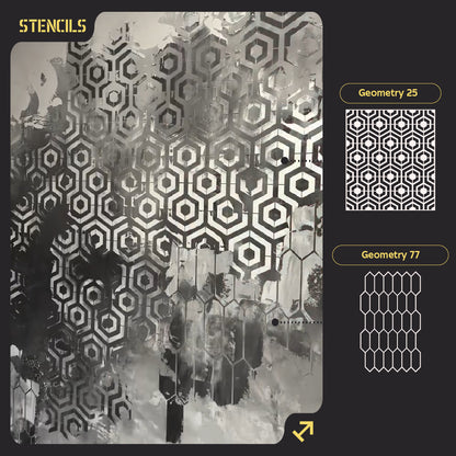 Set for decorating walls for plaster and paint 13 Stencils DFA (Geometry 25 + Geometry 77) 0.3-1 mm (N00013)