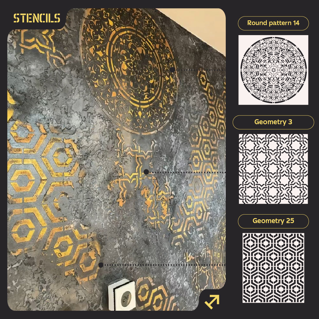 Set of stencils DFA (Round 14+ Geometry 3+ Geometry 25) for plaster and paint 0.3-1 mm (N00046)