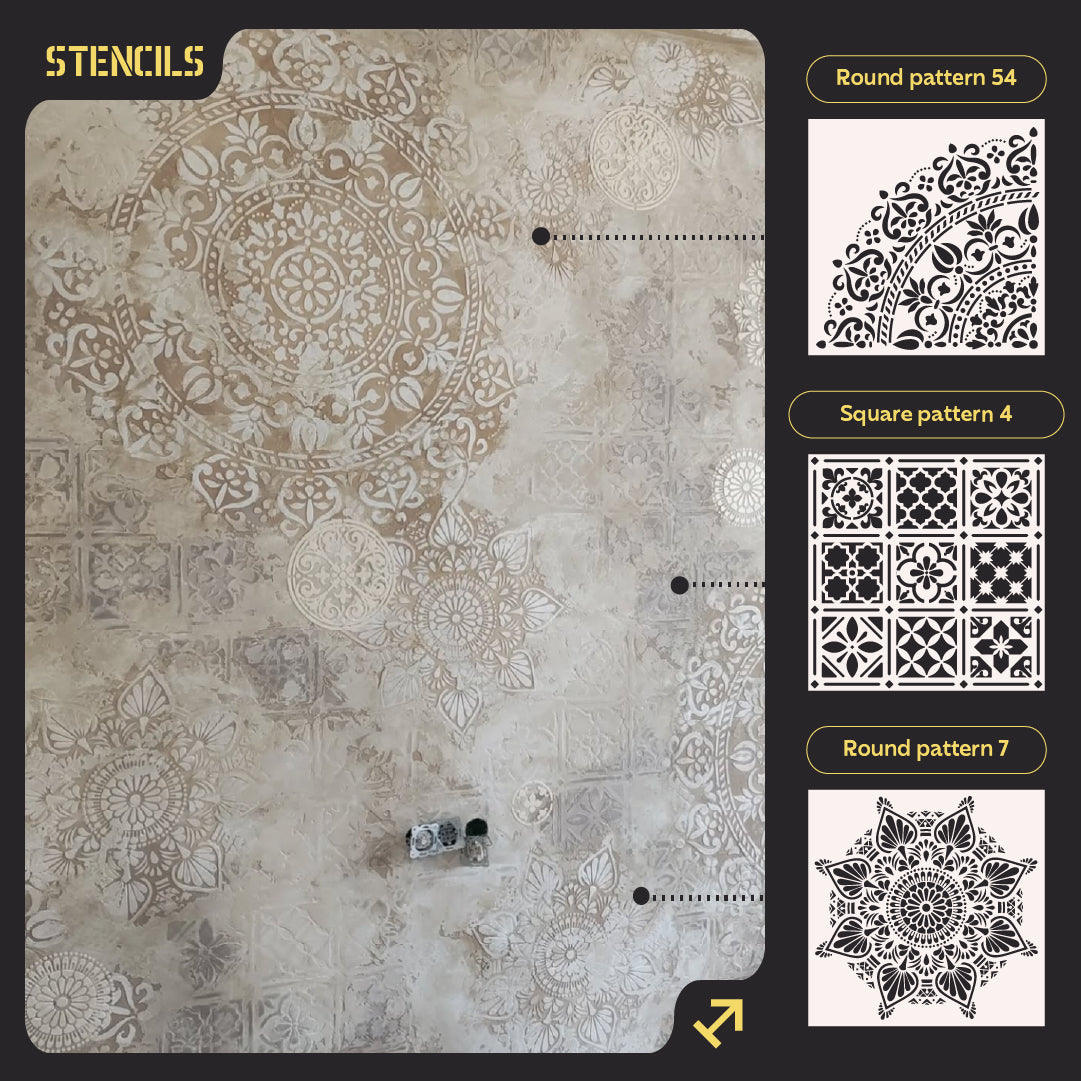 Set for plaster and paint wall decoration 12 Stencils DFA (Round pattern 54 + Round pattern 7 + Square pattern 4) 0.3-1 mm (N00012)