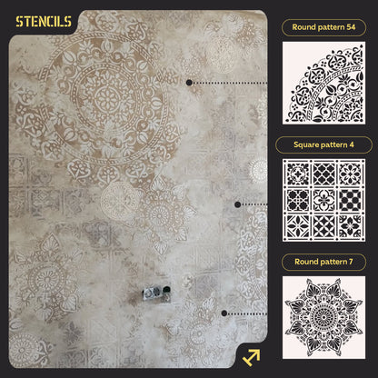 Set for plaster and paint wall decoration 12 Stencils DFA (Round pattern 54 + Round pattern 7 + Square pattern 4) 0.3-1 mm (N00012)