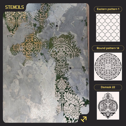 Stencils DFA stylish decor (Oriental 1 + Round 14 + Damascus 22) for plaster and paint 0.3-1 mm (N00077)