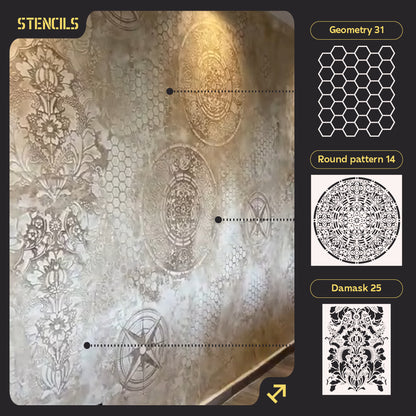 Set for wall decoration DFA (Geometry 31 + Round 14 + Damask 25) for plaster and paint 0.3-1 mm (N00116)