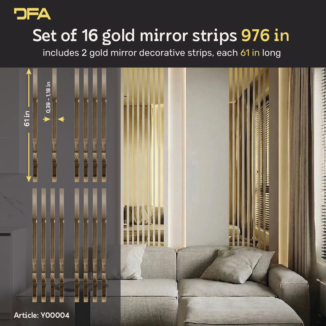 Set 4 Mirror Wall Decor Gauge Strips DFA (Golden stripes on the wall) Size 24.8m - 10-30mm (Y00004)