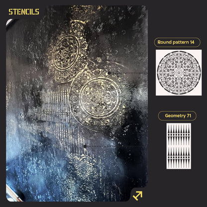 DFA Set of stencils for decoration (Round 14 + Geometry 71) for plaster and paint 0.3-1 mm (N00125)