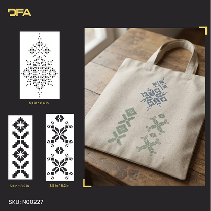 Cross Stitch Pattern Stencil Set – 3 Geometric Craft Designs