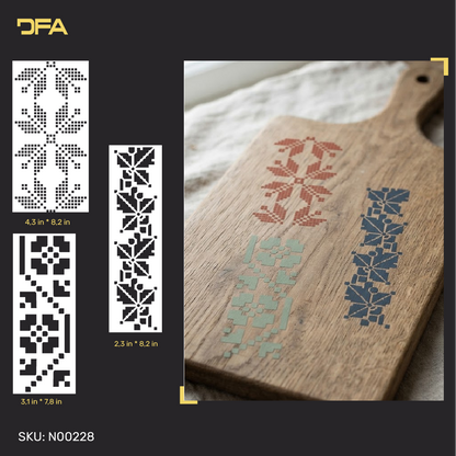 Embroidery-Inspired Geometric Stencil Set – 3 Craft Patterns