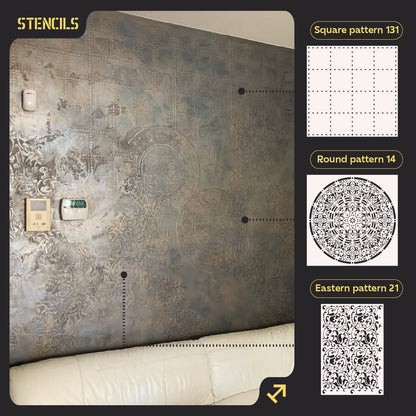 Stencils DFA (Square 131 + Round 14 + East 21) set for plaster and paint 0.3-1 mm (N00129)