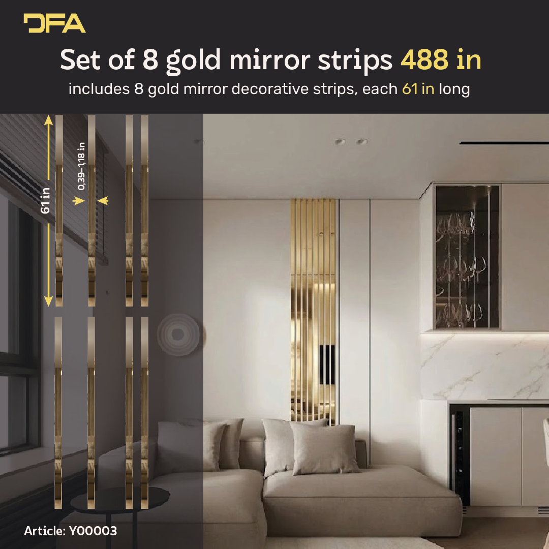 Set 3 Mirror Wall Decor Gauge Strips DFA (Golden stripes on the wall) Size 12.4m - 10-30mm (Y00003)