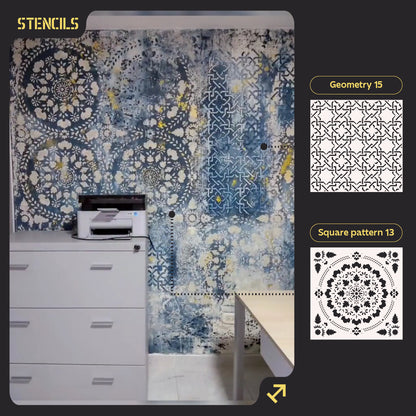 DFA Stencils set for decoration (Geometry 15 + Square 13) for plaster and paint 0.3-1 mm (N00108)