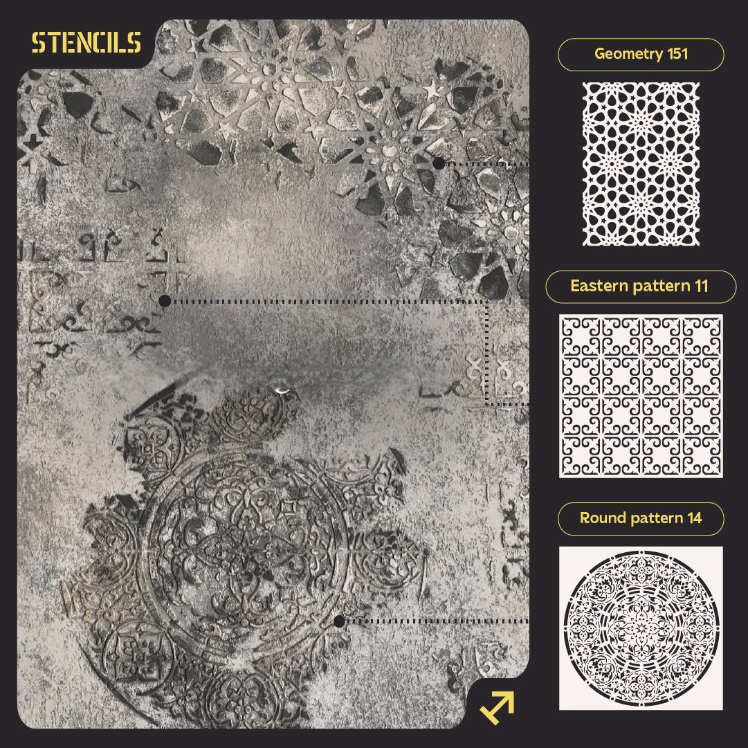 Set of stencils DFA (Geometry 151 + Eastern 11 + Round 14) for plaster and paint 0.3-1 mm (N00044)