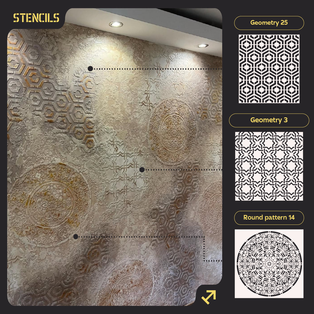Set for wall decoration DFA (Geometry 25 + Geometry 3 + Round 14) for plaster and paint 0.3-1 mm (N00049)