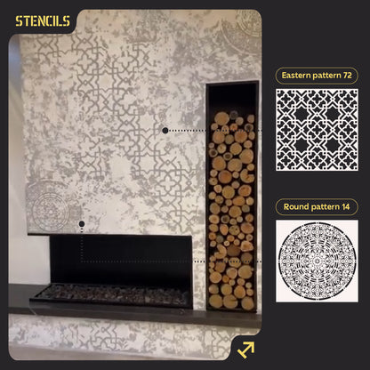 Stencils DFA set for wall decoration (Eastern 72 + Round 14) for plaster and paint 0.3-1 mm (N00117)