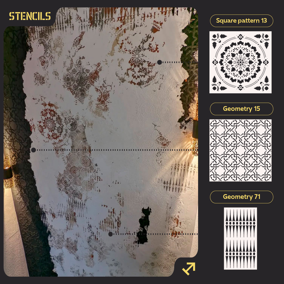 DFA Stencil Set 3 pcs. Three Elements of Clarity: Square Pattern and Geometry for Structured Design 0.3-1 mm (N00147)