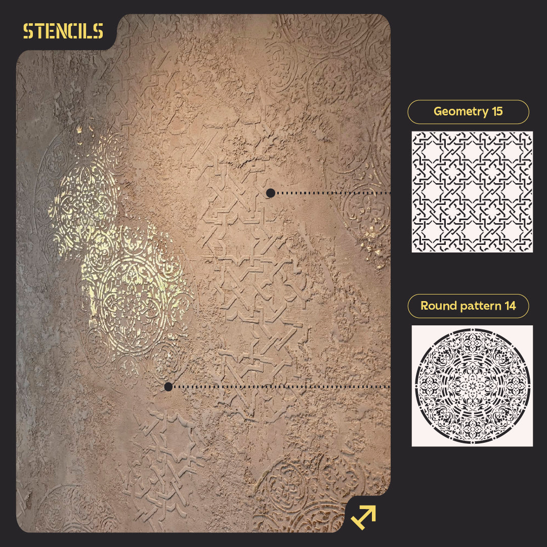Set of 2 DFA stencils Round pattern and modern Geometry for interior 0.3-1 mm (N00159)
