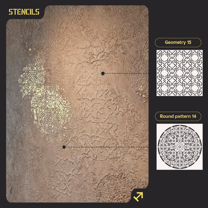 Set of 2 DFA stencils Round pattern and modern Geometry for interior 0.3-1 mm (N00159)
