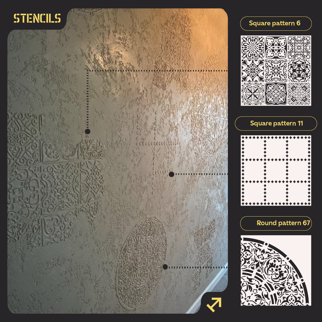 Stencils DFA set (Square 6 + Square 11 + Round 67) for plaster and paint 0.3-1 mm (N00059)