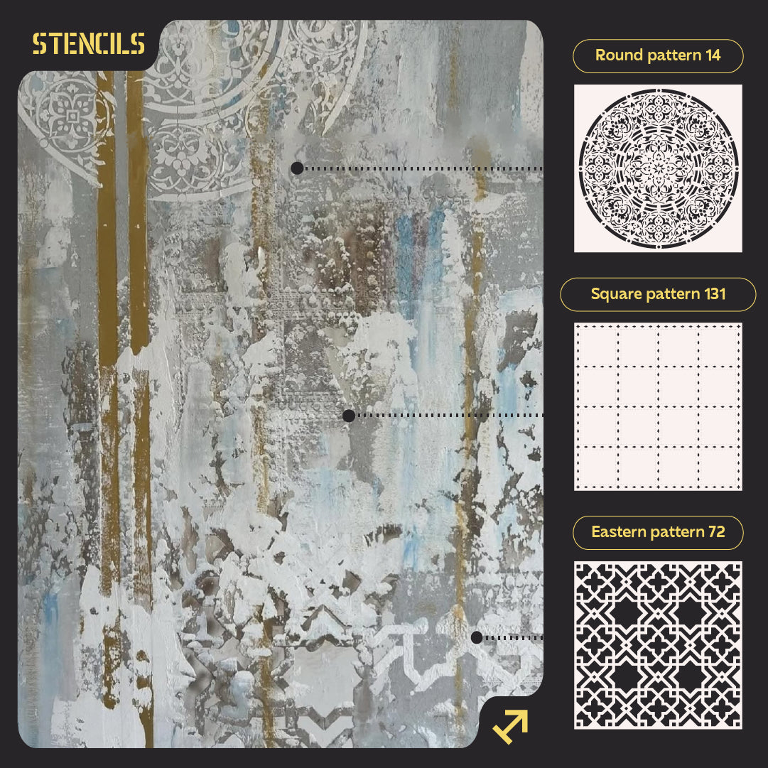 DFA Set of stencils (Round 14 + Square 131 + East 72) for plaster and paint 0.3-1 mm (N00089)