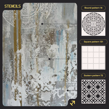 DFA Set of stencils (Round 14 + Square 131 + East 72) for plaster and paint 0.3-1 mm (N00089)