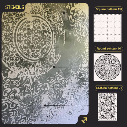 DFA Stencils for walls (Square 131 + Round 14 + Eastern 21) for plaster and paint 0.3-1 mm (N00127)