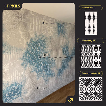 Set of stencils DFA (Geometry 71 + Geometry 25 + Eastern 72) for plaster and paint 0.3-1 mm (N00048)