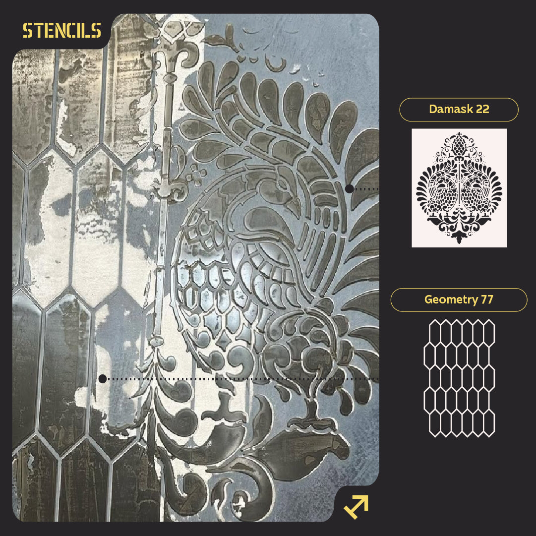 Set of stencils DFA decor for plaster and paint (Damask 22 + Geometry 77) 0.3-1 mm (N00067)