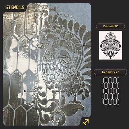 Set of stencils DFA decor for plaster and paint (Damask 22 + Geometry 77) 0.3-1 mm (N00067)
