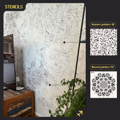 Stencils DFA set for wall decoration (Eastern 18 + Round 117) for plaster and paint 0.3-1 mm (N00134)