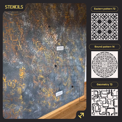 DFA stencil set (Oriental 72+ Round 14+ Geometry 13) for plaster and paint 0.3-1 mm (N00052)