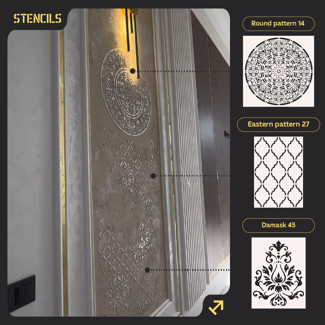 DFA stencils for decoration (Round 14+ Oriental 27+ Damascus 45) for plaster and paint 0.3-1 mm (N00043)