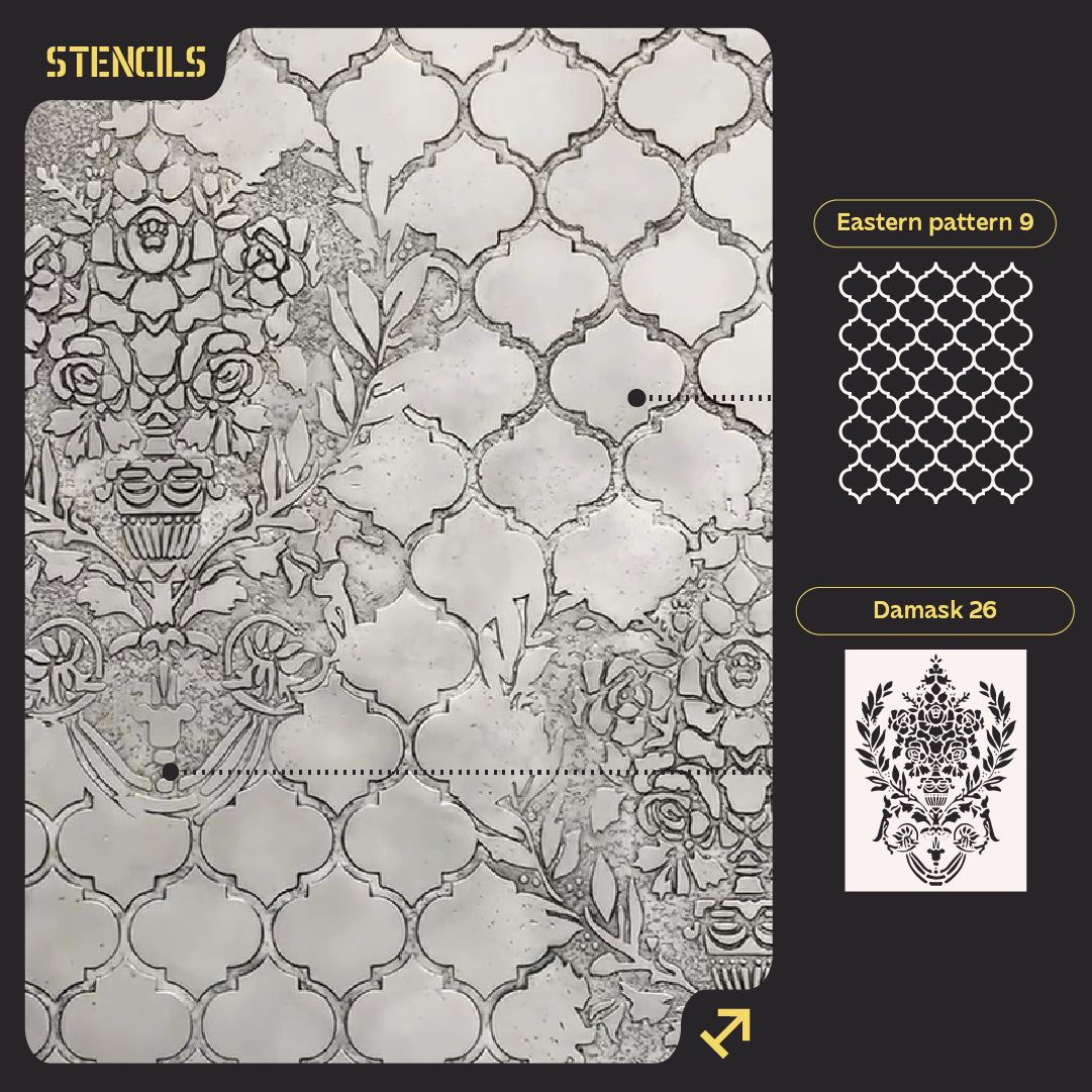DFA Set of stencils for decorating walls (East 9 + Damascus 26) for plaster and paint 0.3-1 mm (N00074)