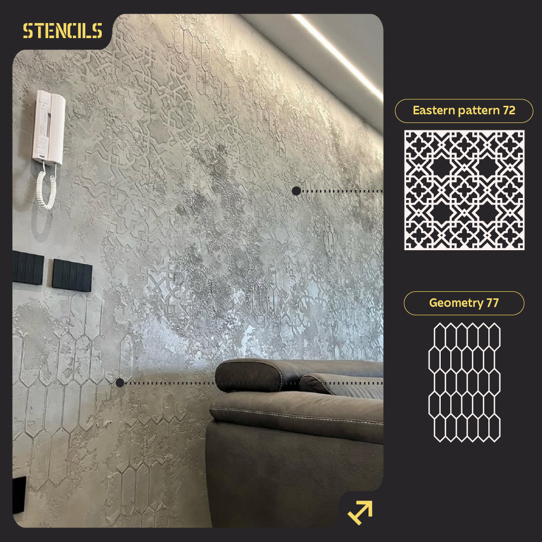 Stencils DFA wall decor set (East 72 + Geometry 77) for plaster and paint 0.3-1 mm (N00083)