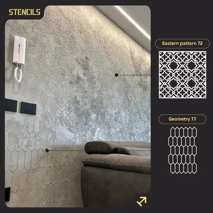 Stencils DFA wall decor set (East 72 + Geometry 77) for plaster and paint 0.3-1 mm (N00083)