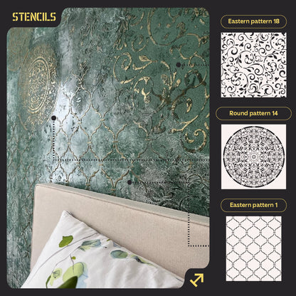 Stencils DFA wall decor (East 18 + Round 14 + East) 1 for plaster and paint 0.3-1 mm (N00066)